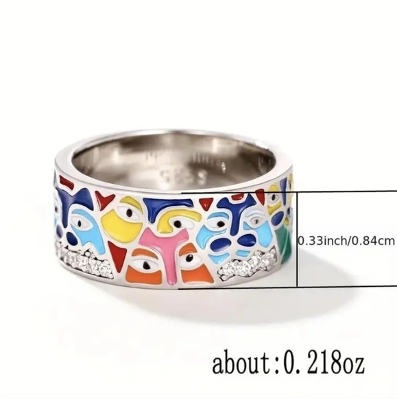 Abstract design zircon and enamel cat ring 6 7 8 9 10 - Picture 3 of 10